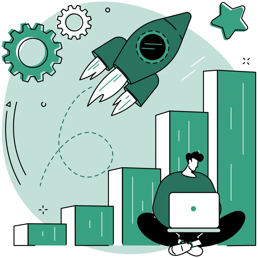 Een conceptuele weergave van de samenwerking tussen mens en AI voor het creëren van hoogwaardige content volgens Google E-E-A-T richtlijnen.